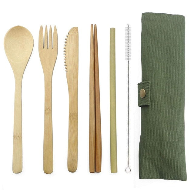 7-Piece Wooden Flatware Cutlery Set Bamboo